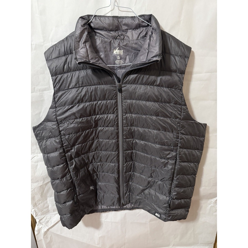 REI Co-Op Mens Size XL Down Puffer Vest Dark Gray Full Zip Insulated Outdoor